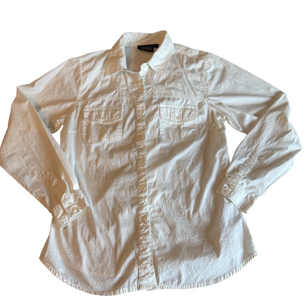 Outback Trading Co Women White Dreamer Button Back Shirt Size L